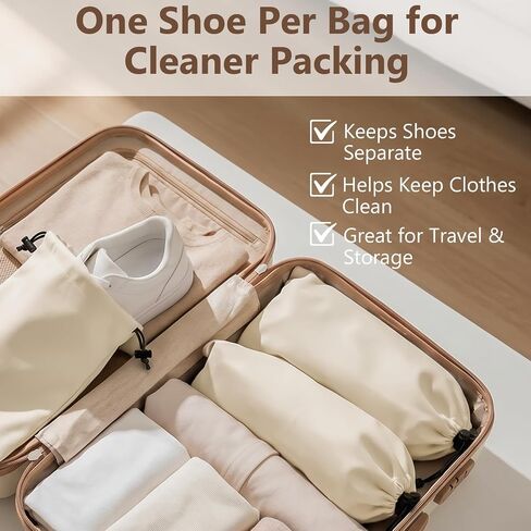 Merkfo 8-Pack Shoe Bags for Travel, One Shoe Per Bag, Fits Size 13 | Soft Drawstring Fabric Bags | 17.7 x 9.1 in | For Suitcase Packing, Gym Bags, and Closet Storage in Saudi Arabia