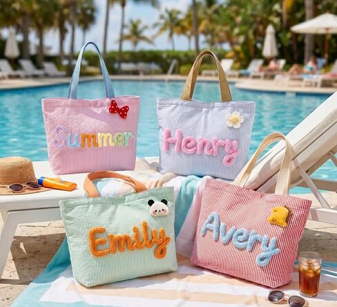 Personalized Striped Tote Bag for Beach & Pool | Customizable Design, Ideal for Travel & Shopping, Must-Have for Summer in Saudi Arabia