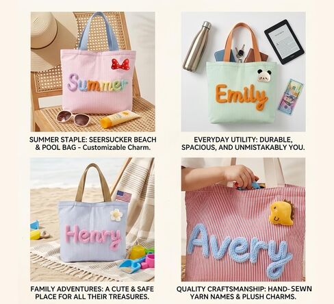 Personalized Striped Tote Bag for Beach & Pool | Customizable Design, Ideal for Travel & Shopping, Must-Have for Summer in Saudi Arabia