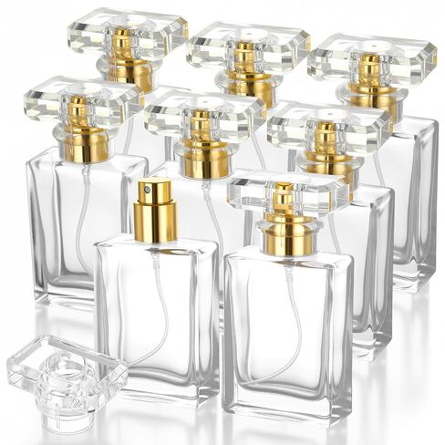 8 Pack 1 oz/30 ml Perfume Bottles Empty Refillable, Glass Perfume Spray Bottles with Gold Mist Atomizer - Premium Square Empty Travel Containers for Essential Oils, Cologne & DIY Fragrances in Saudi Arabia