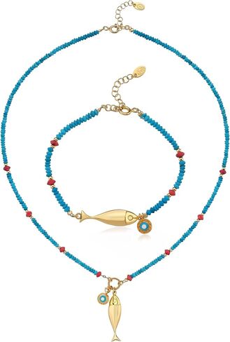 Fish Handmade Beaded Jewelry Set Y Pendant Necklace for Women Dainty Ocean Beach Fish Charm Bracelet Minimalist Fashion Jewelry Set Gift in Saudi Arabia