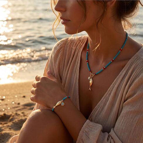Fish Handmade Beaded Jewelry Set Y Pendant Necklace for Women Dainty Ocean Beach Fish Charm Bracelet Minimalist Fashion Jewelry Set Gift in Saudi Arabia
