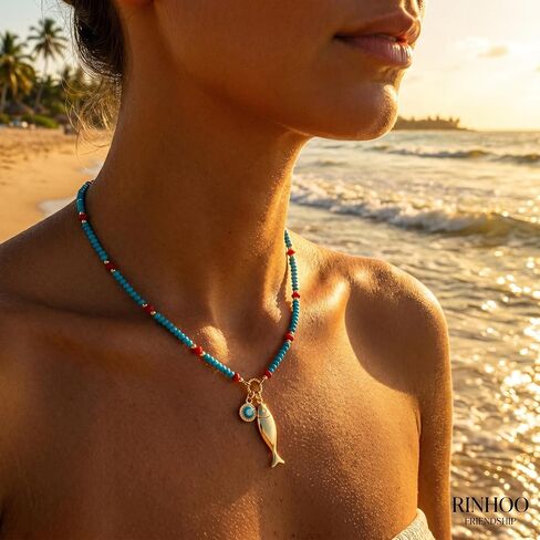 Fish Handmade Beaded Jewelry Set Y Pendant Necklace for Women Dainty Ocean Beach Fish Charm Bracelet Minimalist Fashion Jewelry Set Gift in Saudi Arabia