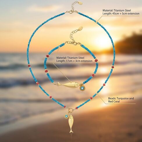 Fish Handmade Beaded Jewelry Set Y Pendant Necklace for Women Dainty Ocean Beach Fish Charm Bracelet Minimalist Fashion Jewelry Set Gift in Saudi Arabia