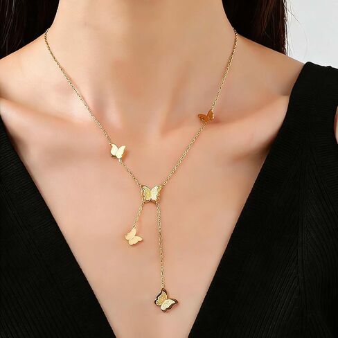 Gold Butterfly Necklace Earrings Set, Dainty 18K Gold Plated Necklace Cute Butterflies Pendant, Statement Necklaces Dangle Earrings Jewelry Set Birthday Jewelry Gifts for Women in Saudi Arabia