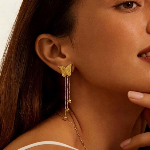 Gold Butterfly Necklace Earrings Set, Dainty 18K Gold Plated Necklace Cute Butterflies Pendant, Statement Necklaces Dangle Earrings Jewelry Set Birthday Jewelry Gifts for Women in Saudi Arabia