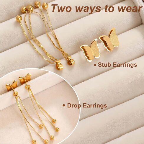 Gold Butterfly Necklace Earrings Set, Dainty 18K Gold Plated Necklace Cute Butterflies Pendant, Statement Necklaces Dangle Earrings Jewelry Set Birthday Jewelry Gifts for Women in Saudi Arabia