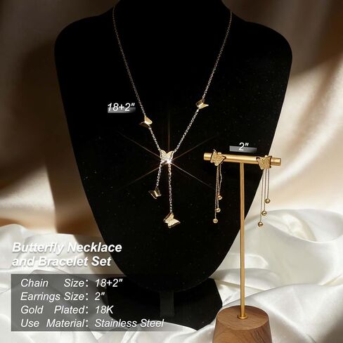 Gold Butterfly Necklace Earrings Set, Dainty 18K Gold Plated Necklace Cute Butterflies Pendant, Statement Necklaces Dangle Earrings Jewelry Set Birthday Jewelry Gifts for Women in Saudi Arabia