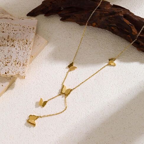 Gold Butterfly Necklace Earrings Set, Dainty 18K Gold Plated Necklace Cute Butterflies Pendant, Statement Necklaces Dangle Earrings Jewelry Set Birthday Jewelry Gifts for Women in Saudi Arabia