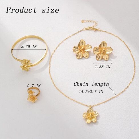 4 Pcs Hibiscus Flower Pendant Necklace Bracelet Earrings Ring for Women in Saudi Arabia