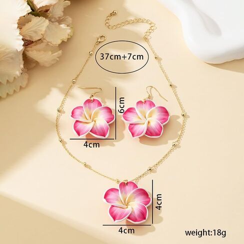Pingyongchang Hawaiian Plumeria Polymer Clay Pendant Necklace Earrings Set Bohemian Handmade Flower Jewelry Set for Women Summer Beach Holiday Vacation Party Accessory Gift in Kuwait