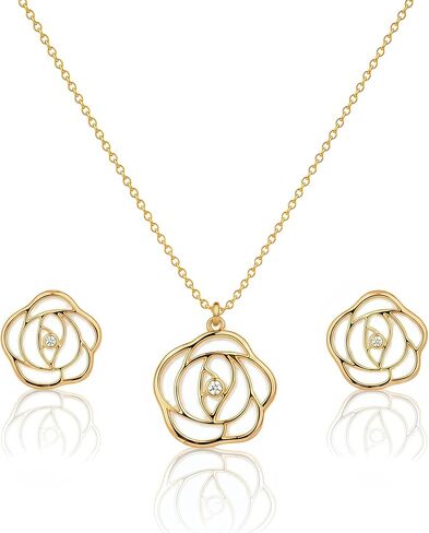 Flower Necklace and Earring Set for Women, Gold Flower Jewelry Set, Matching Floral Jewelry Sets for Women Elegant, Gold Earrings and Necklace Set, Jewelry Gift Sets in Saudi Arabia