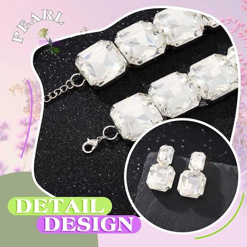 Yonamix Silver Jewelry Set Prom Statement Necklace Sets for Women | Fashion Chunky Crystal Rhinestone Diamond Choker Necklace Earrings in Saudi Arabia