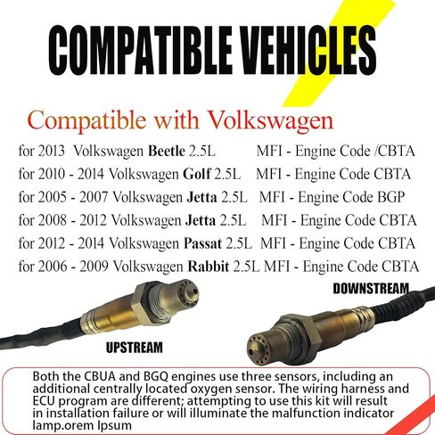 Downstream and Upstream Oxygen O2 Sensor fit for Volkswagen vw 2013-2014 Beetle, 2010-2014 Golf, 2005-2012 Jetta, 2012-2014 Passat, 2006-2009 Rabbit 2.5L 2PCS in Kuwait