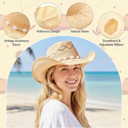 6 Piece Straw Cowboy Hats for Women Men Cowboy Hat Bundle Shapeable Brim Western Style Multicolor for Party Beach Outings Outdoor Garden Activities Party Western Themed Events in Saudi Arabia