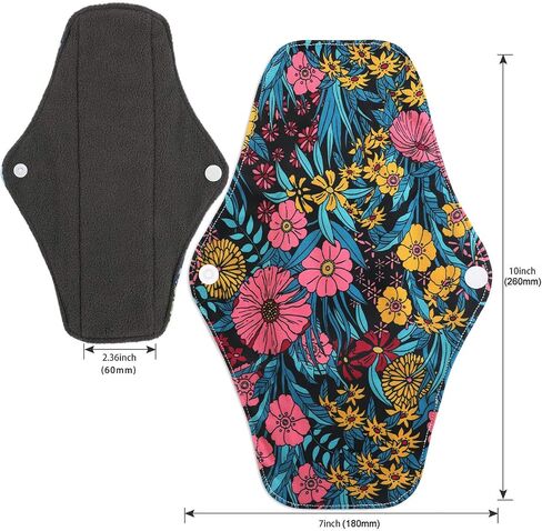 PHOGARY Reusable Menstrual Pads, Bamboo Cloth Pads for Heavy Flow with Wet Bag, Large Sanitary Pad Set with Wings for Women, Washable Overnight Cloth Panty Liners Period Pad (7 in 1, 25.4cm 4 Layers) in Kuwait