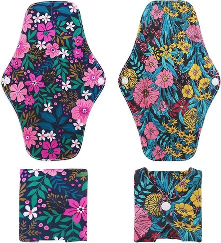 PHOGARY Reusable Menstrual Pads, Bamboo Cloth Pads for Heavy Flow with Wet Bag, Large Sanitary Pad Set with Wings for Women, Washable Overnight Cloth Panty Liners Period Pad (7 in 1, 25.4cm 4 Layers) in Kuwait