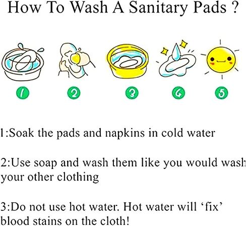 PHOGARY Reusable Menstrual Pads, Bamboo Cloth Pads for Heavy Flow with Wet Bag, Large Sanitary Pad Set with Wings for Women, Washable Overnight Cloth Panty Liners Period Pad (7 in 1, 25.4cm 4 Layers) in Kuwait