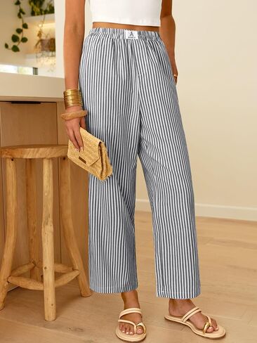 ANRABESS Womens Gingham Striped Pants, Palazzo & Cropped, Comfy & Cute, Lounge Pajama Plaid PJ Bottoms With Pockets in Kuwait