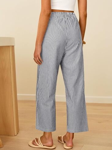 ANRABESS Womens Gingham Striped Pants, Palazzo & Cropped, Comfy & Cute, Lounge Pajama Plaid PJ Bottoms With Pockets in Kuwait