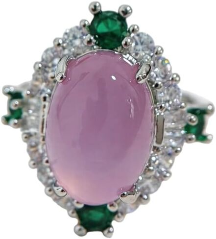 URED Genuine Natural Multi-Color Agate Ring for Women Good Lucky Feng Shui Wealth Green Pink Purple Jade Ring Healing Crystal Energy for Woman Mother Wife Birthday Gift May Birthstone in Saudi Arabia