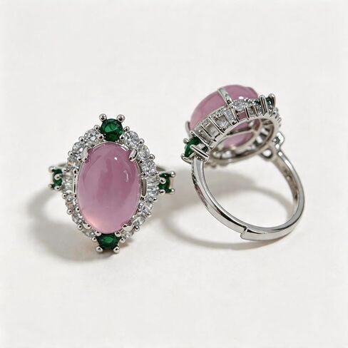 URED Genuine Natural Multi-Color Agate Ring for Women Good Lucky Feng Shui Wealth Green Pink Purple Jade Ring Healing Crystal Energy for Woman Mother Wife Birthday Gift May Birthstone in Saudi Arabia