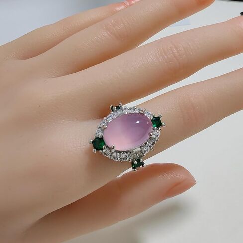 URED Genuine Natural Multi-Color Agate Ring for Women Good Lucky Feng Shui Wealth Green Pink Purple Jade Ring Healing Crystal Energy for Woman Mother Wife Birthday Gift May Birthstone in Saudi Arabia
