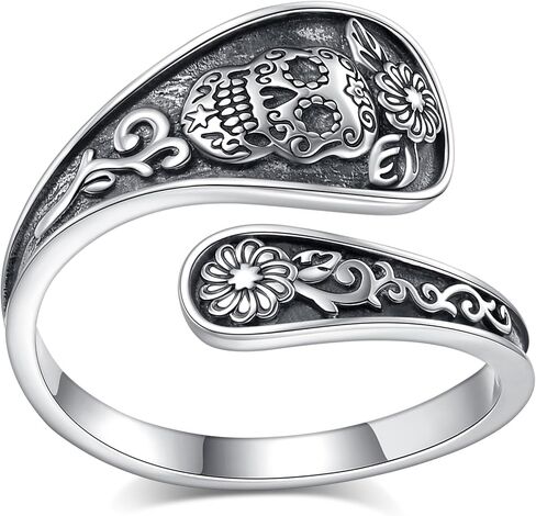 925 Sterling Silver Mystical Amulet Ring for Women Men, Adjustable Gothic Vintage Oxidized Wicca Open Ring Fits Any Finger Halloween Jewelry Gift in Saudi Arabia