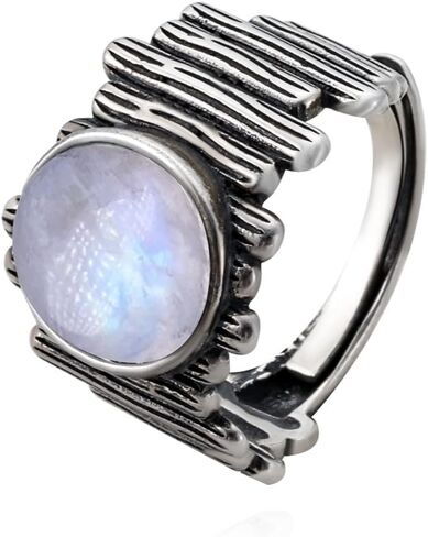 Natural Moonstone Crystal Ring for Women, Vintage Boho Real Rainbow Moonstone Jewelry Gift in Saudi Arabia