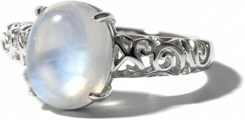 Natural Moonstone Crystal Ring for Women, Vintage Boho Real Rainbow Moonstone Jewelry Gift in Saudi Arabia