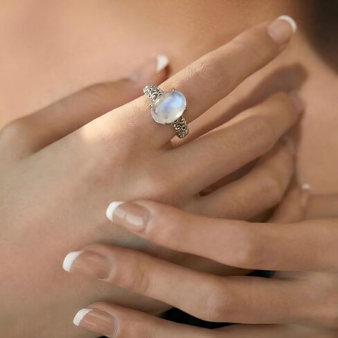 Natural Moonstone Crystal Ring for Women, Vintage Boho Real Rainbow Moonstone Jewelry Gift in Saudi Arabia