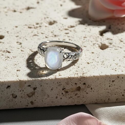 Natural Moonstone Crystal Ring for Women, Vintage Boho Real Rainbow Moonstone Jewelry Gift in Saudi Arabia
