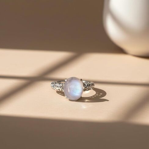 Natural Moonstone Crystal Ring for Women, Vintage Boho Real Rainbow Moonstone Jewelry Gift in Saudi Arabia