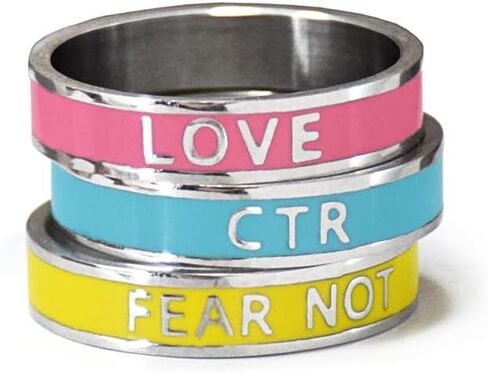 Ringmasters Enamel CTR Stainless Steel Ring 3 Pack in pink, yellow, and teal | Keepsake LDS Jewelry in Kuwait
