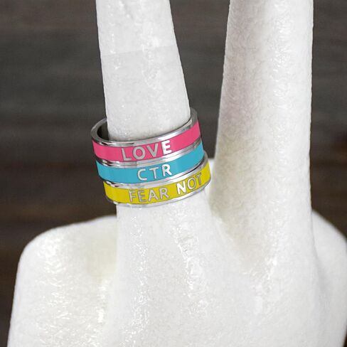 Ringmasters Enamel CTR Stainless Steel Ring 3 Pack in pink, yellow, and teal | Keepsake LDS Jewelry in Kuwait