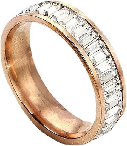 Luxury Wide Band Ring - Stainless Steel Ring with Baguette Crystals for Women & Men, Elegant Everyday Jewelry, Size 6-12 in Saudi Arabia
