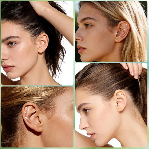 3PCS G23 Titanium Star Moon Heart Flat Back Cartilage Stud Earrings Set - 16G 6mm/8mm Internally Threaded Tragus Conch Helix Labret Lip Piercing Jewelry - Hypoallergenic for Women in Saudi Arabia