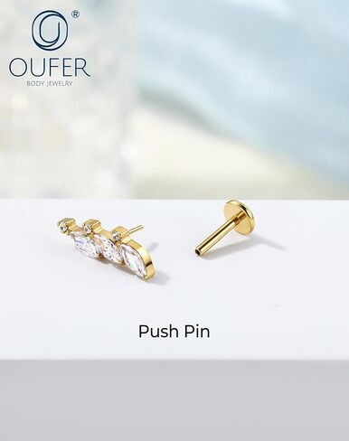 OUFER Titanium Helix Piercing Jewelry-18G Flat Back Push Pin Gold Forward Helix Earrings, Shiny Emerald CZ Labret Lip Cartilage Lobe Rook Tragus Piercing Jewelry in Kuwait