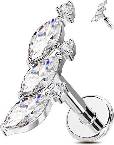 OUFER Titanium Helix Piercing Jewelry-18G Flat Back Push Pin Gold Forward Helix Earrings, Shiny Emerald CZ Labret Lip Cartilage Lobe Rook Tragus Piercing Jewelry in Kuwait