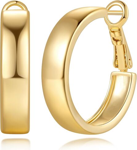 SANDRA REDD Gold Hoop Earrings 14K Gold Earrings for Women 14K Gold Hoop Earring for Women Hoops Wide-Band Profile Hoops Earring for Womens 25/30mm in Saudi Arabia