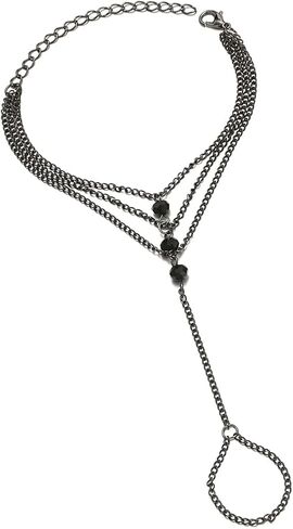 Gothic Black link Finger Chain Jewelry for Women, Black Ring Bracelet Hand Chain with Layered Chains, Punk Goth Bracelets Dark Feminine Accessories for Party Festival Streetwear in Saudi Arabia