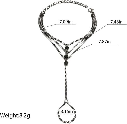 Gothic Black link Finger Chain Jewelry for Women, Black Ring Bracelet Hand Chain with Layered Chains, Punk Goth Bracelets Dark Feminine Accessories for Party Festival Streetwear in Saudi Arabia
