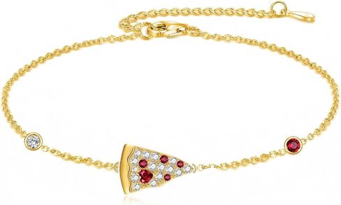 Pizza Bracelet 925 Sterling Silver 18k Gold Plated Pizza Bracelets Zircon Food Jewelry Funny Gifts for Women Lover in Kuwait