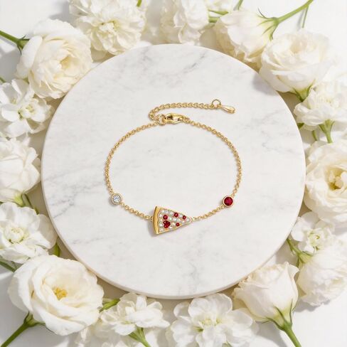 Pizza Bracelet 925 Sterling Silver 18k Gold Plated Pizza Bracelets Zircon Food Jewelry Funny Gifts for Women Lover in Kuwait