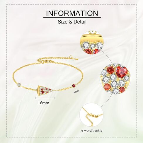 Pizza Bracelet 925 Sterling Silver 18k Gold Plated Pizza Bracelets Zircon Food Jewelry Funny Gifts for Women Lover in Kuwait