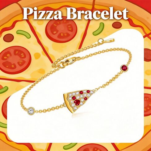 Pizza Bracelet 925 Sterling Silver 18k Gold Plated Pizza Bracelets Zircon Food Jewelry Funny Gifts for Women Lover in Kuwait