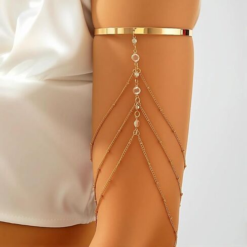 Gold Arm Cuff for Women Layered Tassel Upper Arms Chain Bracelet Bikini Armlet Adjustable Punk Arm Bracelet Upper Arm Cuff Body Jewelry for Women in Kuwait