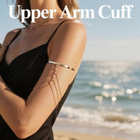 Gold Arm Cuff for Women Layered Tassel Upper Arms Chain Bracelet Bikini Armlet Adjustable Punk Arm Bracelet Upper Arm Cuff Body Jewelry for Women in Kuwait