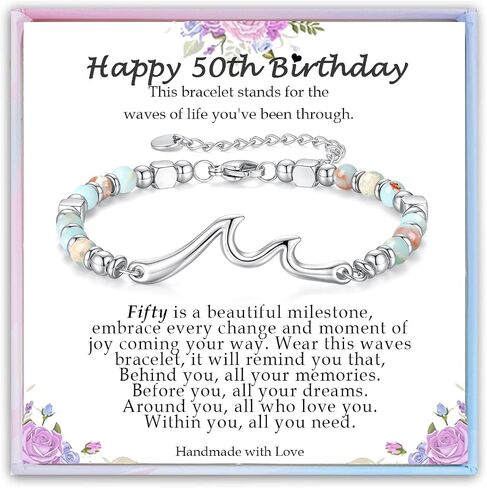 Birthday Gifts for Women, Unique Silver Wave of Life Bracelets for Happy 18th, 21st, 30th, 40th, 50th, 60th Birthday Gifts Ideas for Women Bestie Friend Sister Mom Daughter Wife Grandma Auntie in Saudi Arabia