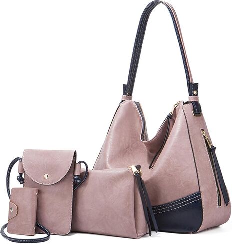 myfriday 4Pcs Large Hobo Shoulder Bag Set for Women, Faux Leather Tote Handbag with Trendy Crossbody Bags & Small Card Purse in Saudi Arabia